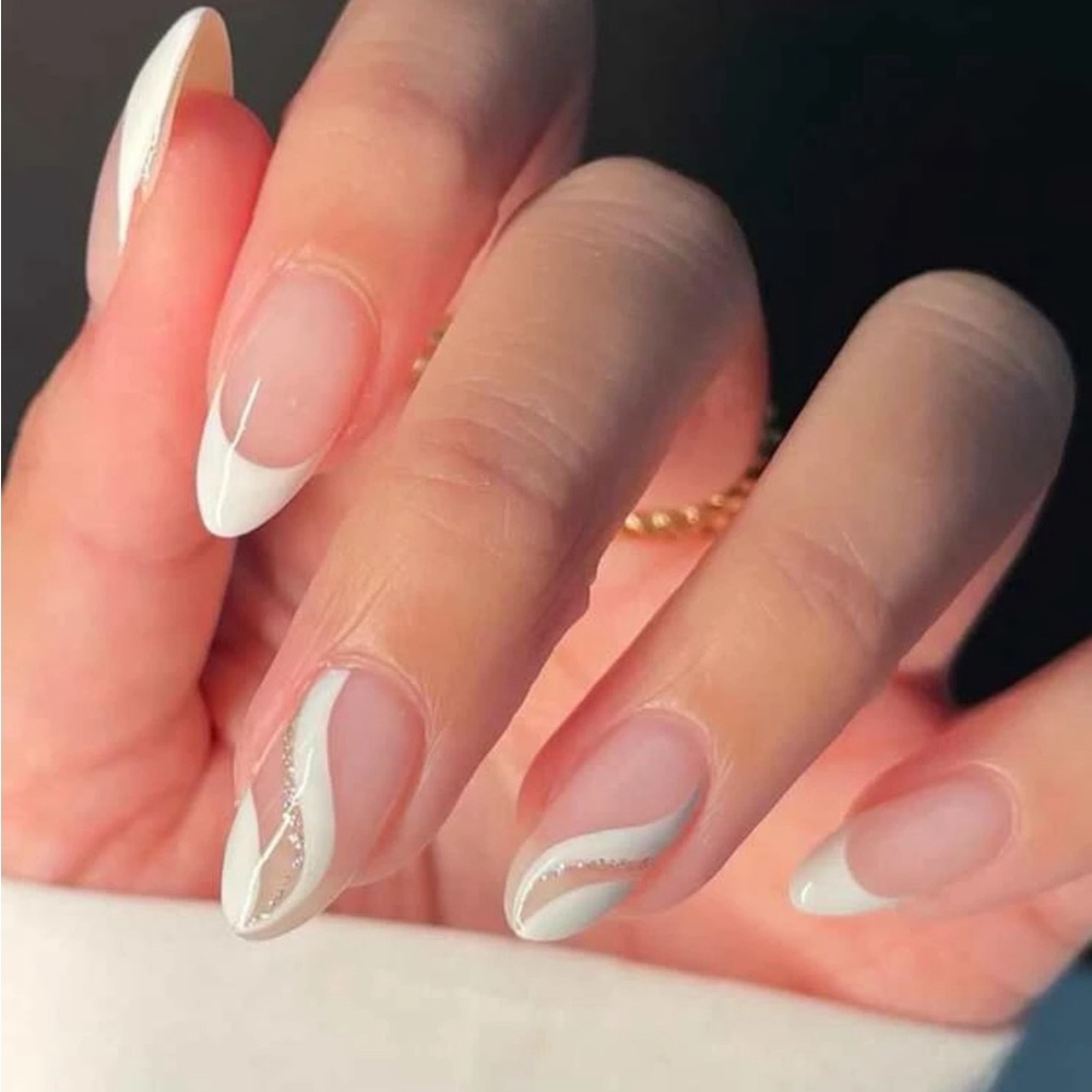 24pcs Long Oval Fake Nail & 1pc Nail File & 1sheet Tape Press On Nails